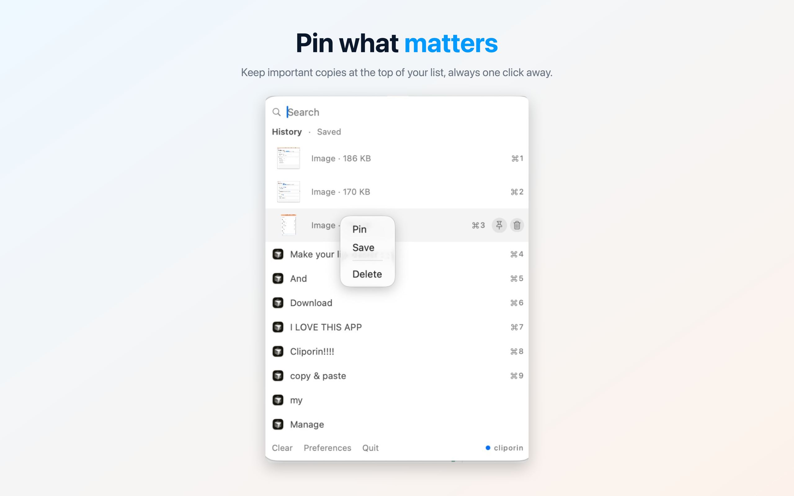 Pinning items